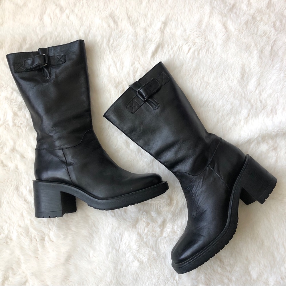 Vintage J. Crew 90s Chunky Black Leather Lug Boots